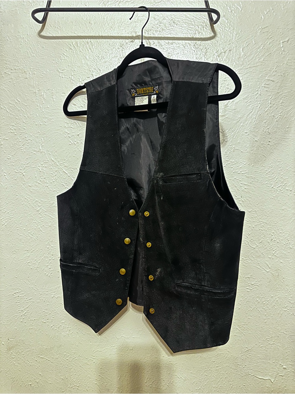 Black Leather Vest with Brass Buttons